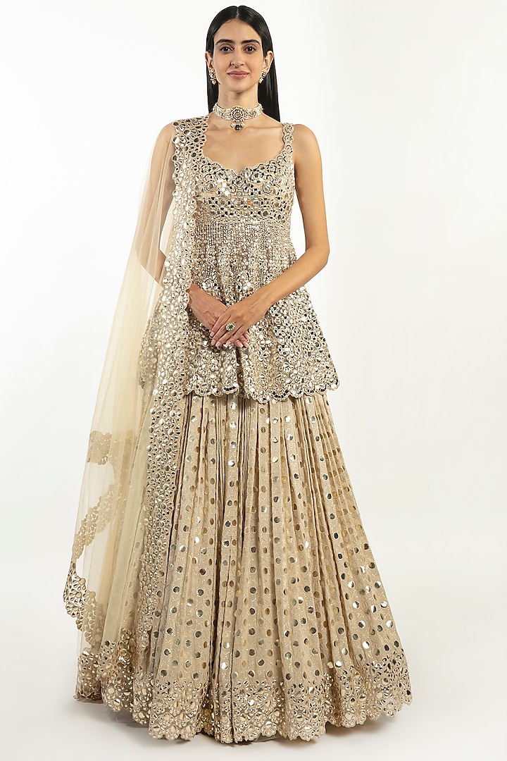 Beige Embroidered Skirt Set by Abhinav Mishra