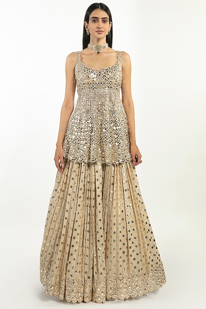 Beige Embroidered Skirt Set by Abhinav Mishra at Pernia's Pop Up Shop