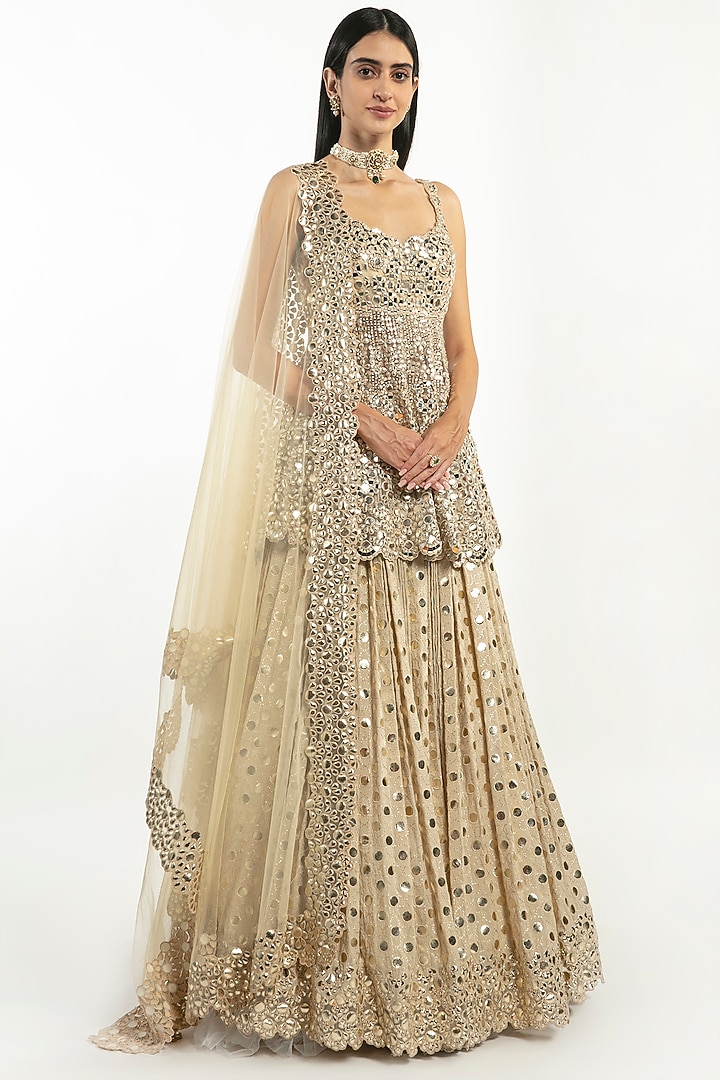 Beige Embroidered Skirt Set by Abhinav Mishra at Pernia's Pop Up Shop