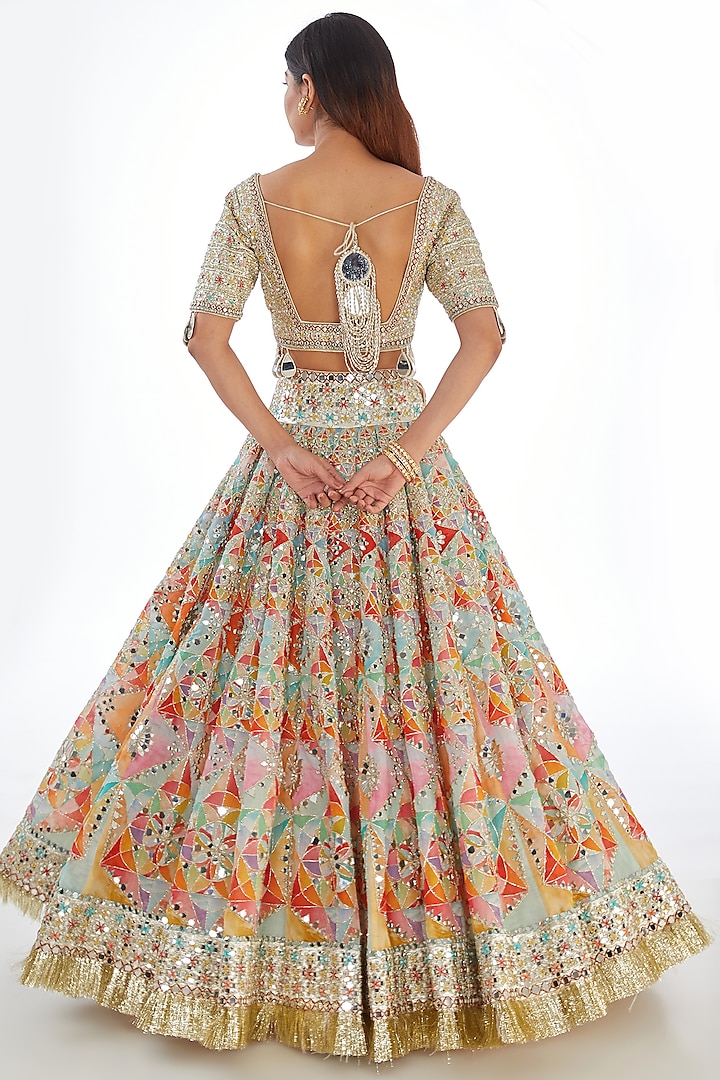 Multi-Colored Raw Silk Sequins & Moti Embroidered Bridal Lehenga Set by Abhinav Mishra at Pernia's Pop Up Shop