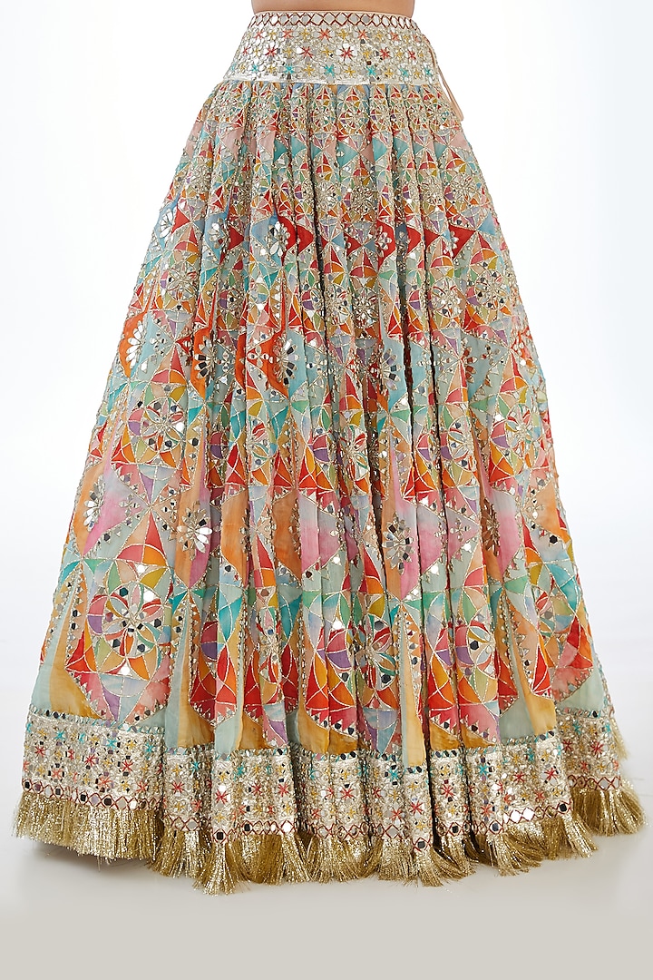 Multi-Colored Raw Silk Sequins & Moti Embroidered Bridal Lehenga Set by Abhinav Mishra at Pernia's Pop Up Shop