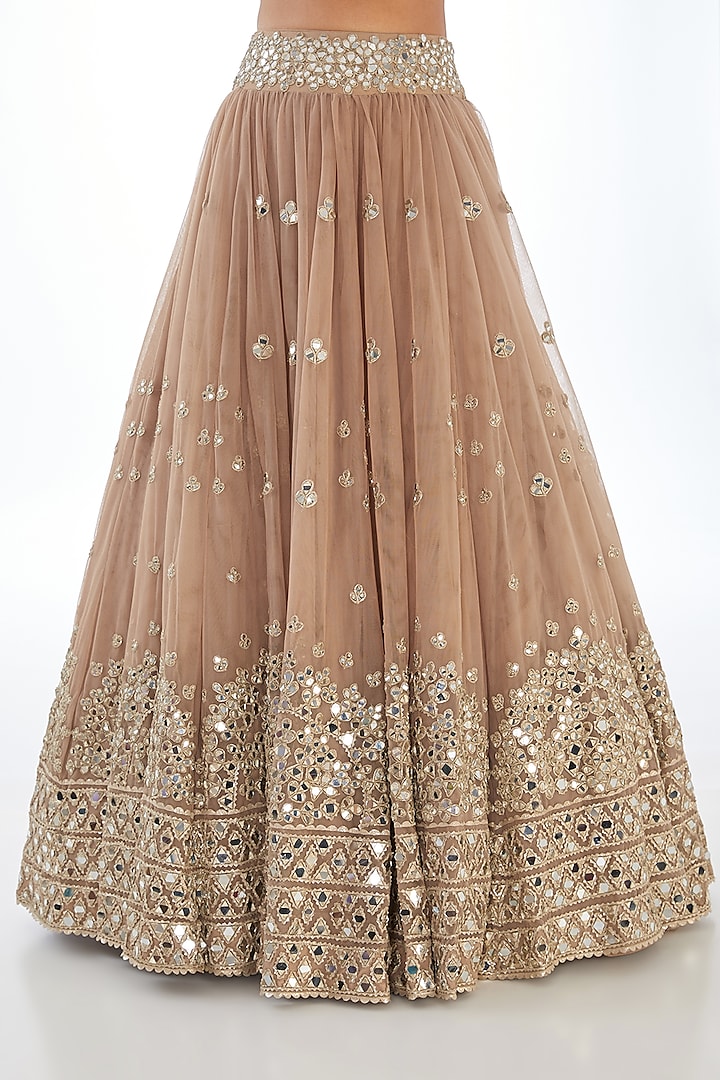 Beige Organza Mirror Embroidered Bridal Lehenga Set by Abhinav Mishra at Pernia's Pop Up Shop