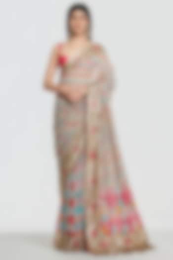 Multi-Colored Pure Georgette Sequin Embroidered Bridal Saree Set by Abhinav Mishra at Pernia's Pop Up Shop