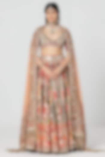 Multi-Colored Silk Zari & Sequin Embroidered Bridal Bridal Lehenga Set by Abhinav Mishra at Pernia's Pop Up Shop