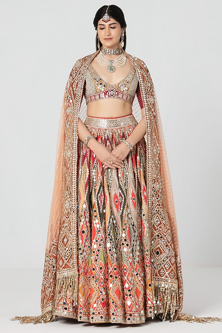 Multi-Colored Silk Zari & Sequin Embroidered Bridal Bridal Lehenga Set by Abhinav Mishra at Pernia's Pop Up Shop