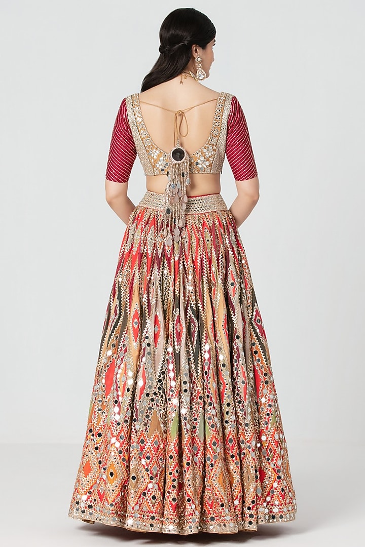Multi-Colored Silk Zari & Sequin Embroidered Bridal Bridal Lehenga Set by Abhinav Mishra at Pernia's Pop Up Shop