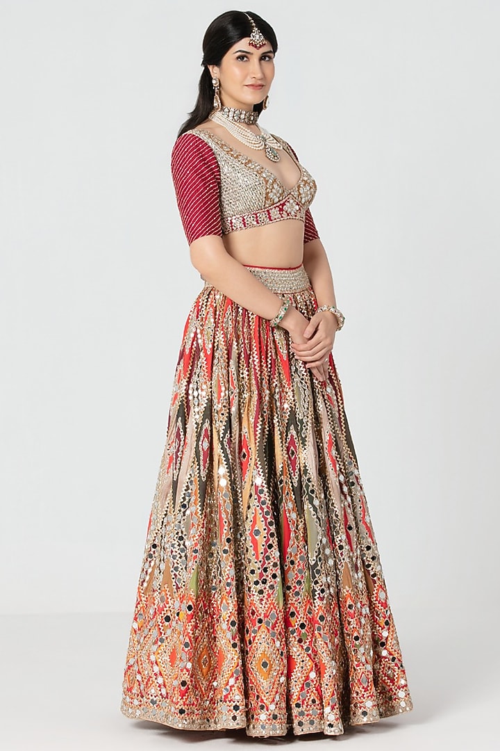 Multi-Colored Silk Zari & Sequin Embroidered Bridal Bridal Lehenga Set by Abhinav Mishra at Pernia's Pop Up Shop