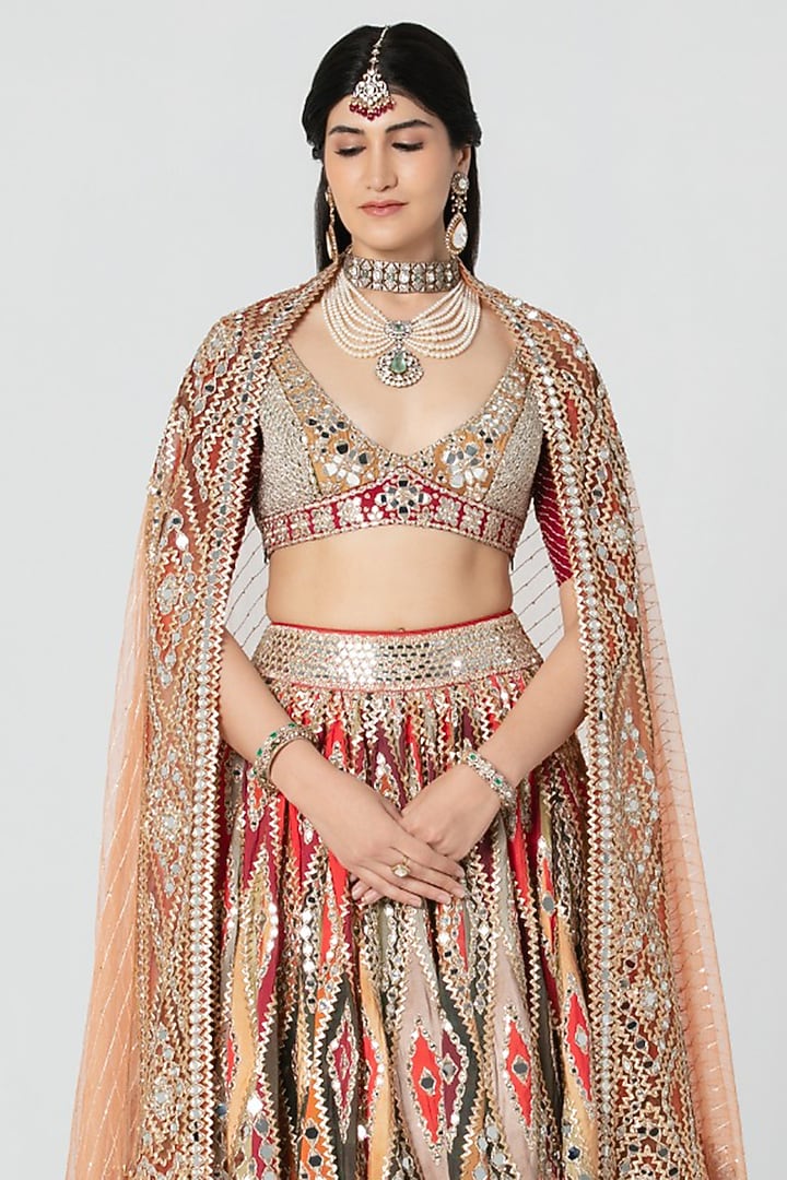 Multi-Colored Silk Zari & Sequin Embroidered Bridal Bridal Lehenga Set by Abhinav Mishra at Pernia's Pop Up Shop