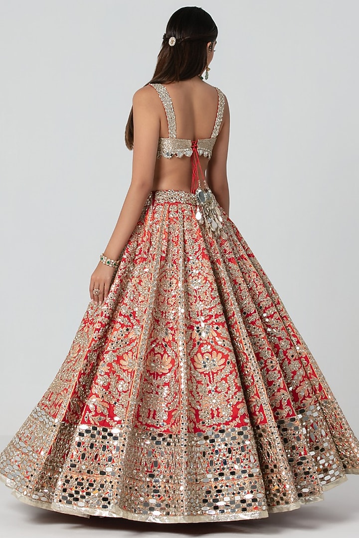 Multi-Colored Silk Gota Embroidered Bridal Bridal Lehenga Set by Abhinav Mishra at Pernia's Pop Up Shop