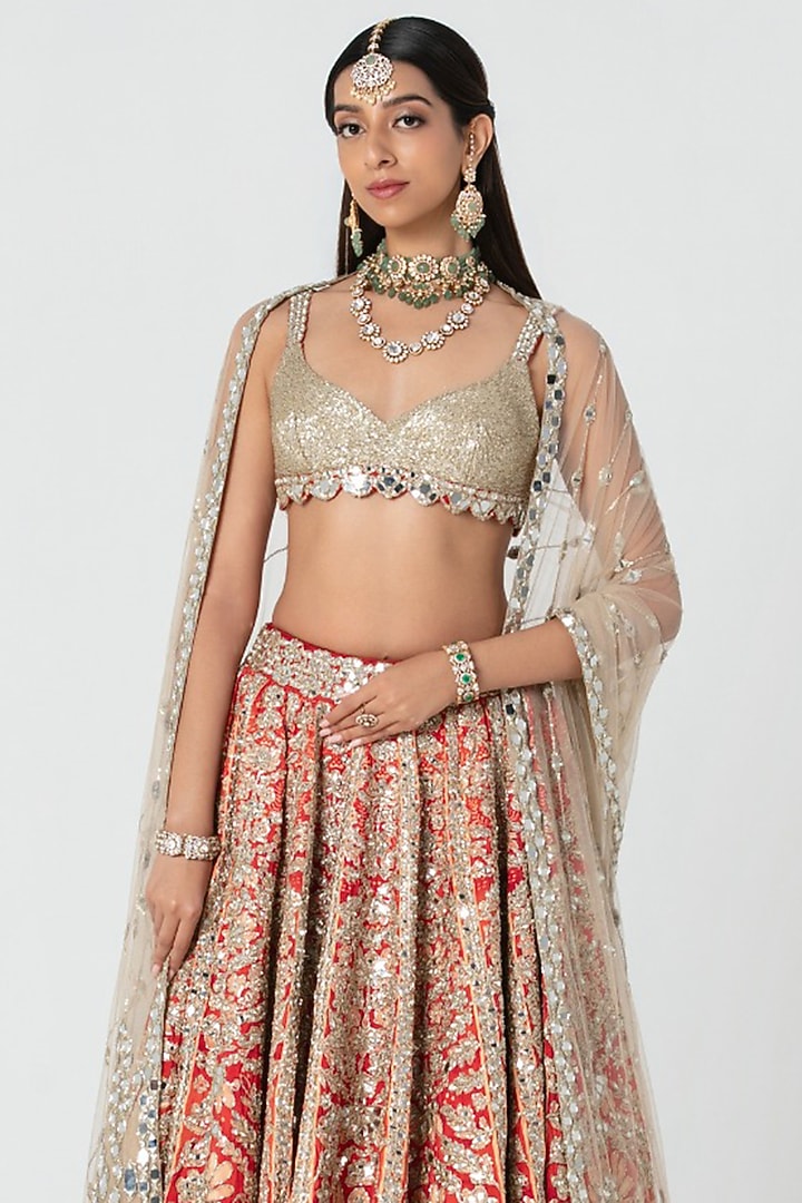 Multi-Colored Silk Gota Embroidered Bridal Bridal Lehenga Set by Abhinav Mishra at Pernia's Pop Up Shop