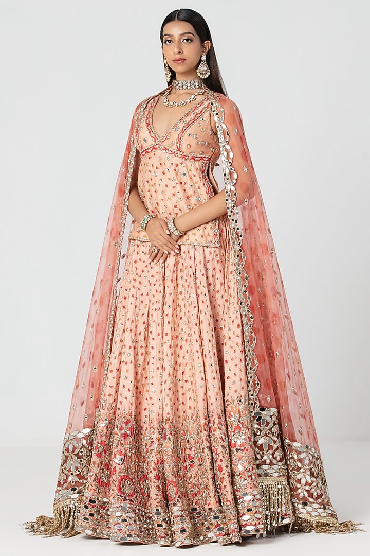 Multi-Colored Silk Zari Embroidered Bridal Bridal Lehenga Set by Abhinav Mishra at Pernia's Pop Up Shop