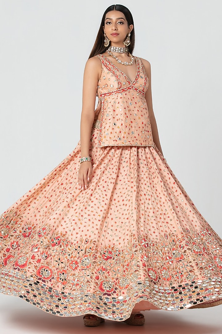 Multi-Colored Silk Zari Embroidered Bridal Bridal Lehenga Set by Abhinav Mishra at Pernia's Pop Up Shop