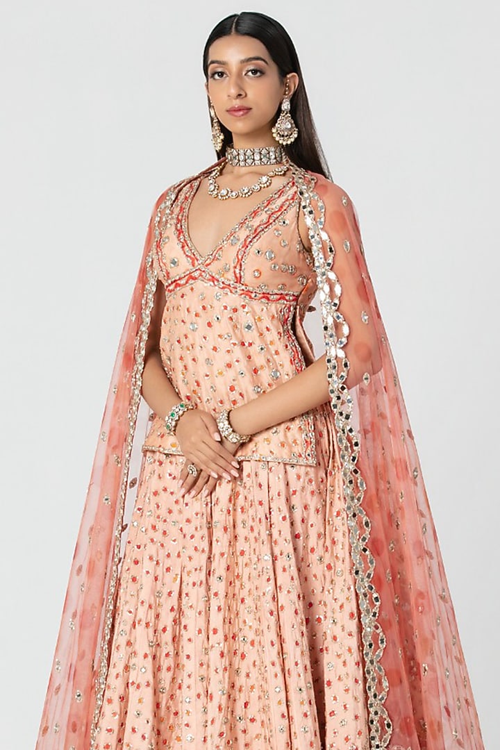 Multi-Colored Silk Zari Embroidered Bridal Bridal Lehenga Set by Abhinav Mishra at Pernia's Pop Up Shop