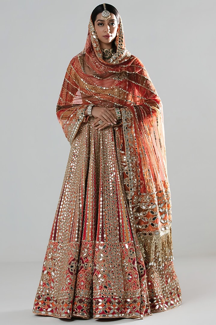 Multi-Colored Silk Gota Embroidered Bridal Anarkali Set by Abhinav Mishra at Pernia's Pop Up Shop