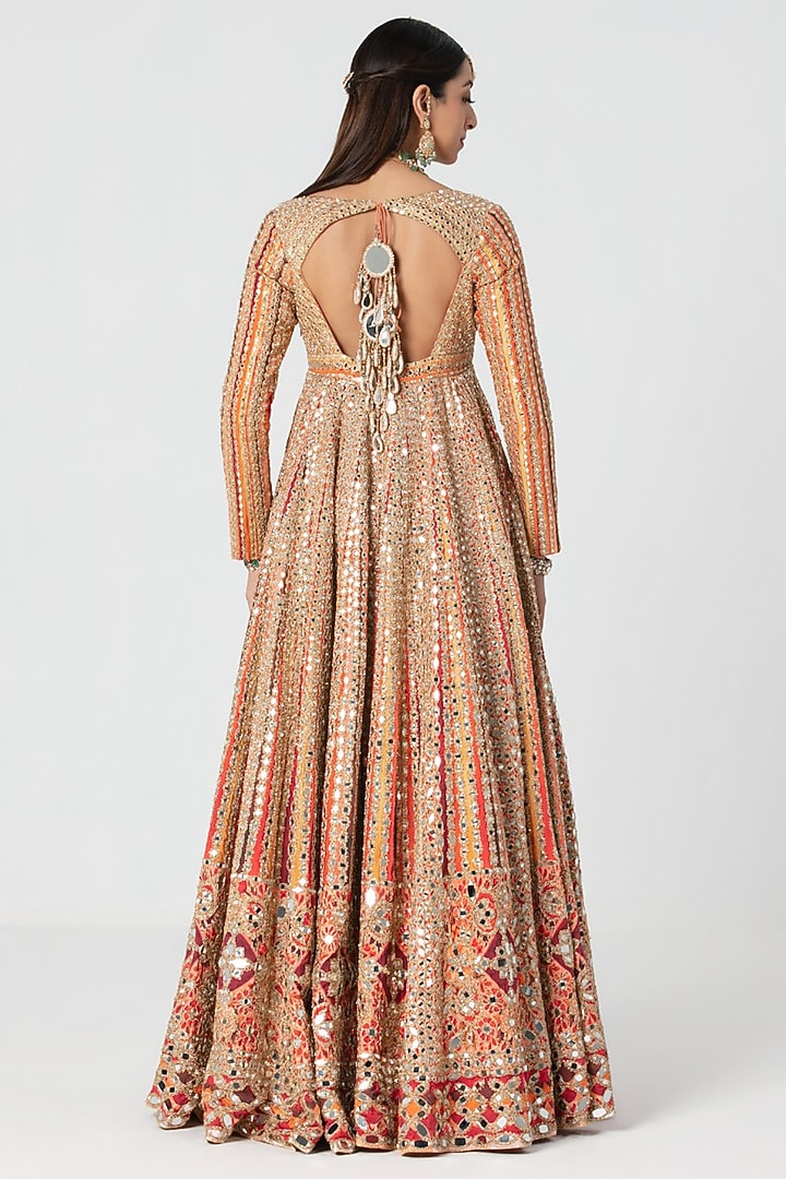Multi-Colored Silk Gota Embroidered Bridal Anarkali Set by Abhinav Mishra at Pernia's Pop Up Shop