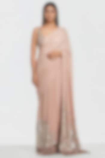 Powder Pink Pure Georgette Sequin Embroidered Bridal Saree Set by Abhinav Mishra at Pernia's Pop Up Shop