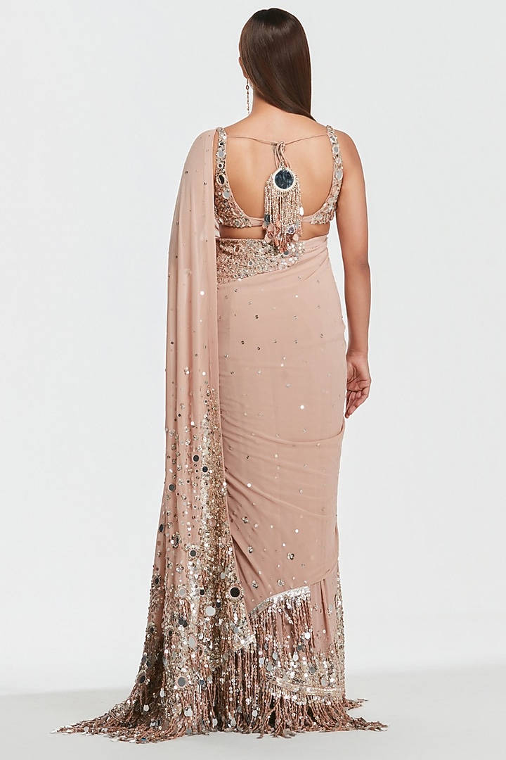 Powder Pink Pure Georgette Sequin Embroidered Bridal Saree Set by Abhinav Mishra at Pernia's Pop Up Shop