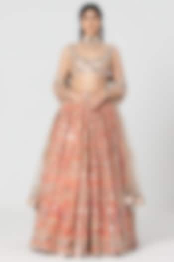 Multi-Colored Silk Mirror Embroidered Bridal Bridal Lehenga Set by Abhinav Mishra at Pernia's Pop Up Shop