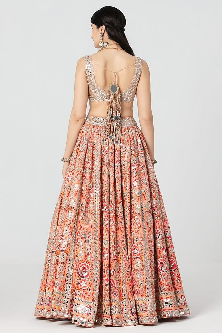 Multi-Colored Silk Mirror Embroidered Bridal Bridal Lehenga Set by Abhinav Mishra at Pernia's Pop Up Shop