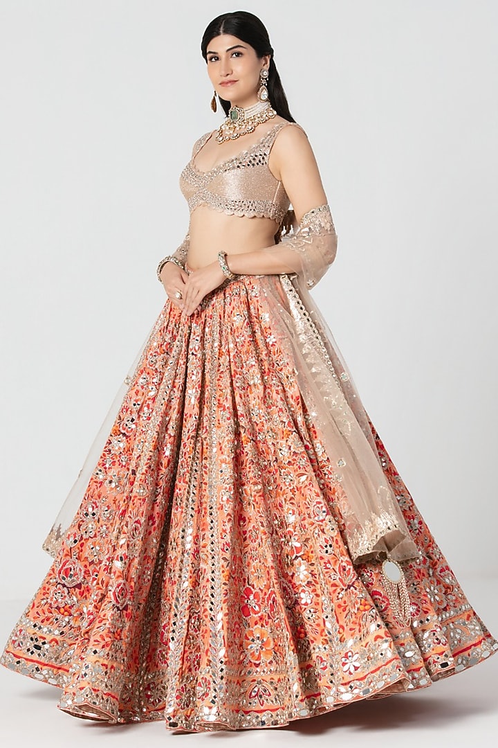 Multi-Colored Silk Mirror Embroidered Bridal Bridal Lehenga Set by Abhinav Mishra at Pernia's Pop Up Shop