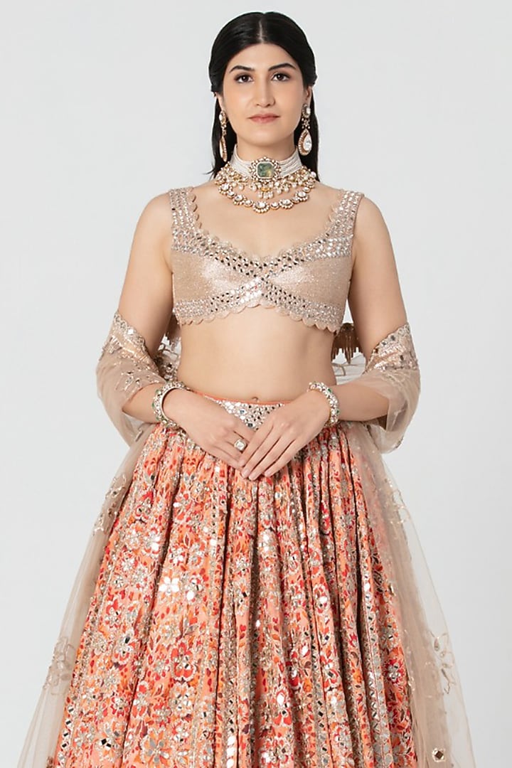 Multi-Colored Silk Mirror Embroidered Bridal Bridal Lehenga Set by Abhinav Mishra at Pernia's Pop Up Shop