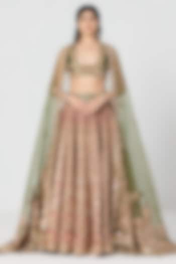 Multi-Colored Silk Bead Embroidered Bridal Bridal Lehenga Set by Abhinav Mishra at Pernia's Pop Up Shop