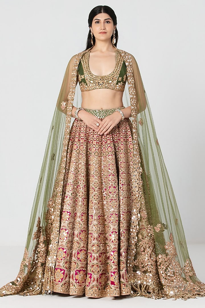 Multi-Colored Silk Bead Embroidered Bridal Bridal Lehenga Set by Abhinav Mishra at Pernia's Pop Up Shop