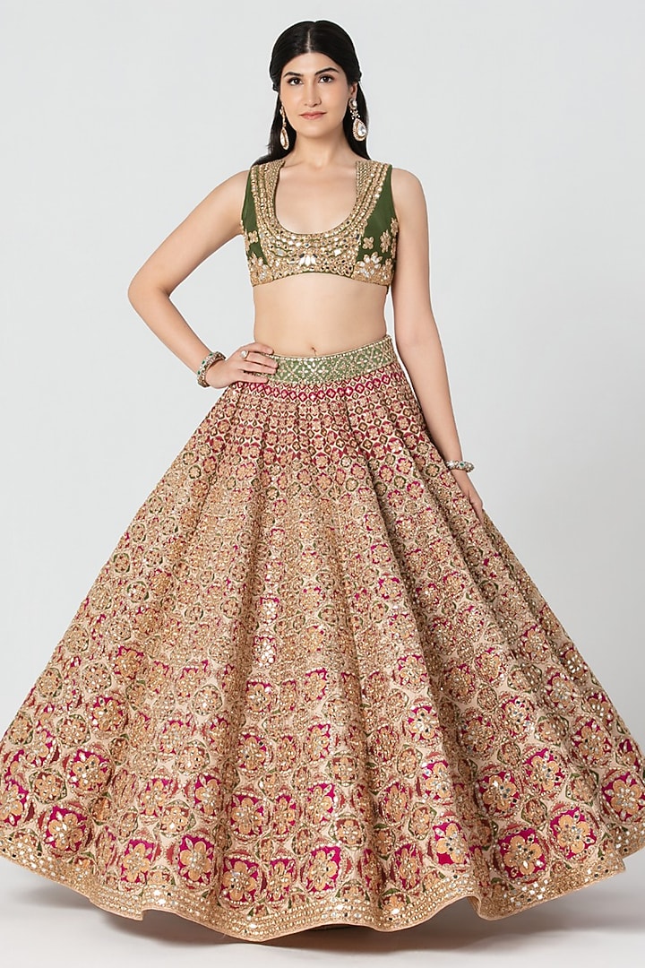 Multi-Colored Silk Bead Embroidered Bridal Bridal Lehenga Set by Abhinav Mishra at Pernia's Pop Up Shop