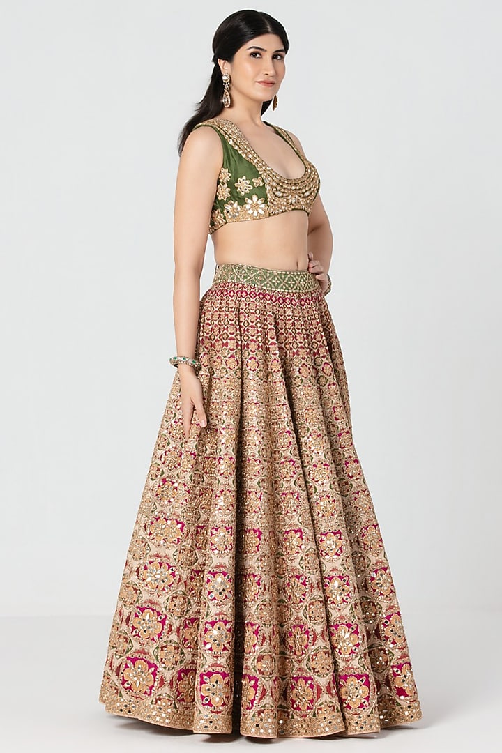 Multi-Colored Silk Bead Embroidered Bridal Bridal Lehenga Set by Abhinav Mishra at Pernia's Pop Up Shop