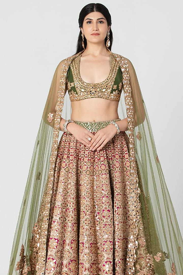 Multi-Colored Silk Bead Embroidered Bridal Bridal Lehenga Set by Abhinav Mishra at Pernia's Pop Up Shop