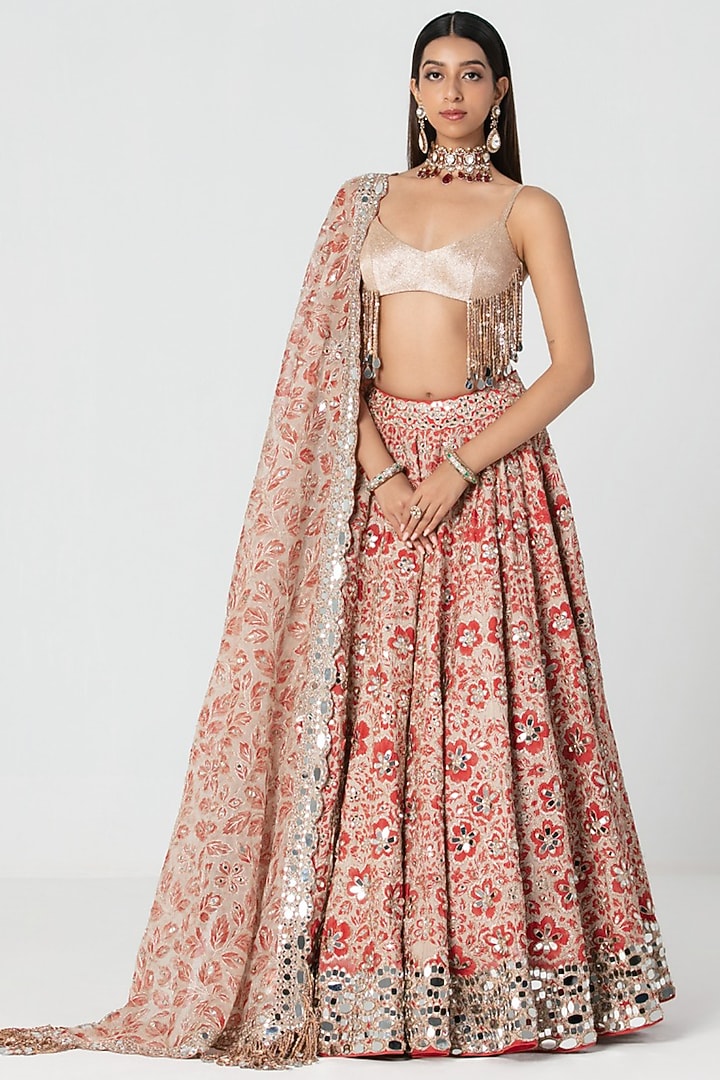Multi-Colored Chanderi Silk Sequin Embroidered Bridal Bridal Lehenga Set by Abhinav Mishra at Pernia's Pop Up Shop