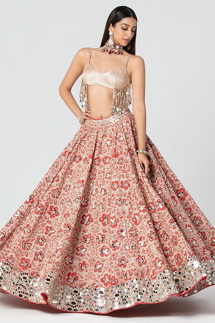 Multi-Colored Chanderi Silk Sequin Embroidered Bridal Bridal Lehenga Set by Abhinav Mishra at Pernia's Pop Up Shop