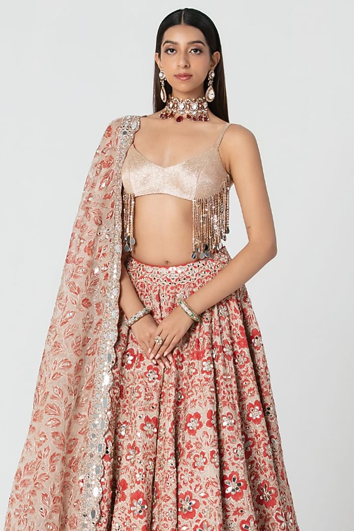 Multi-Colored Chanderi Silk Sequin Embroidered Bridal Bridal Lehenga Set by Abhinav Mishra at Pernia's Pop Up Shop