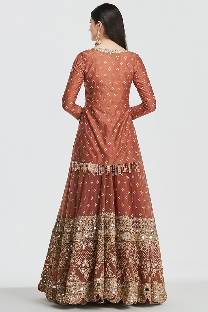 Rust Brown Net Gota Embroidered Bridal Bridal Lehenga Set by Abhinav Mishra at Pernia's Pop Up Shop