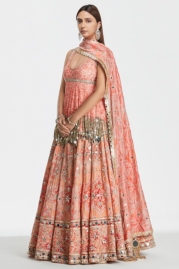 Multi-Colored Silk Mirror Embroidered Bridal Bridal Lehenga Set by Abhinav Mishra at Pernia's Pop Up Shop