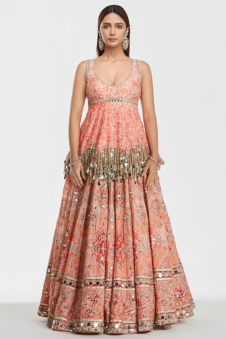Multi-Colored Silk Mirror Embroidered Bridal Bridal Lehenga Set by Abhinav Mishra at Pernia's Pop Up Shop