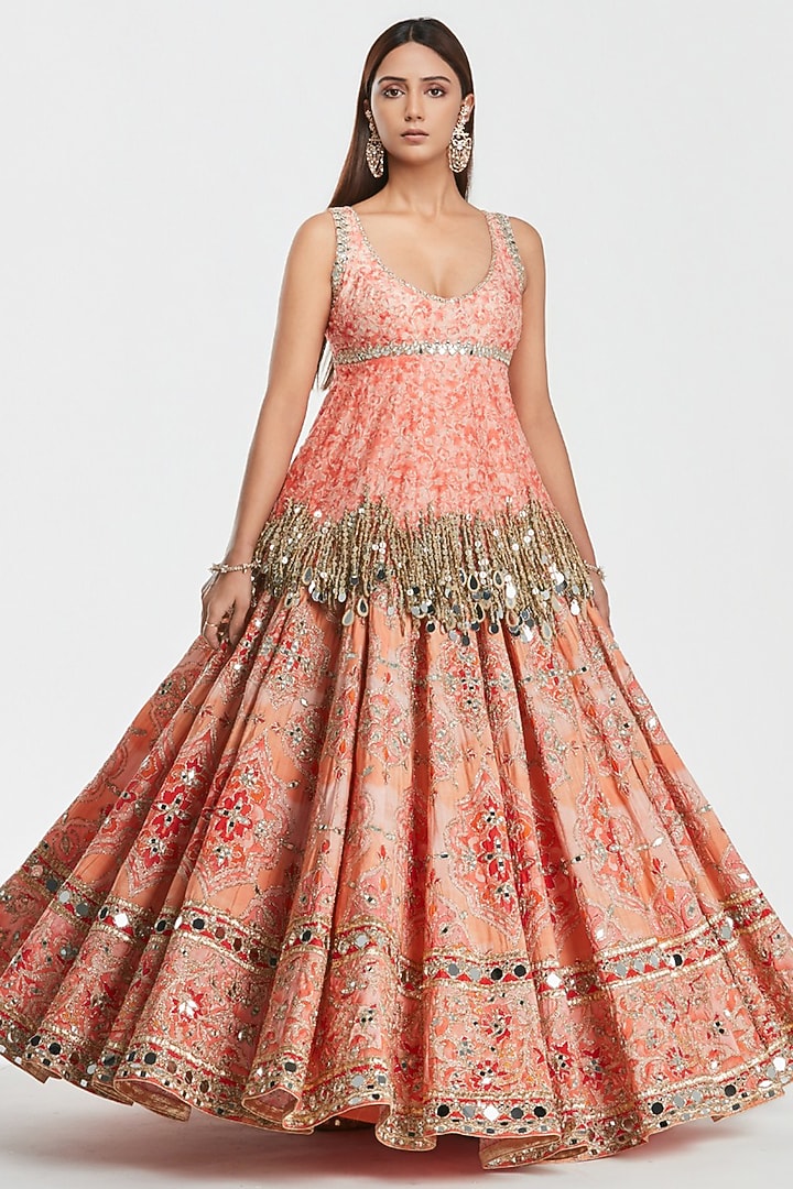 Multi-Colored Silk Mirror Embroidered Bridal Bridal Lehenga Set by Abhinav Mishra at Pernia's Pop Up Shop