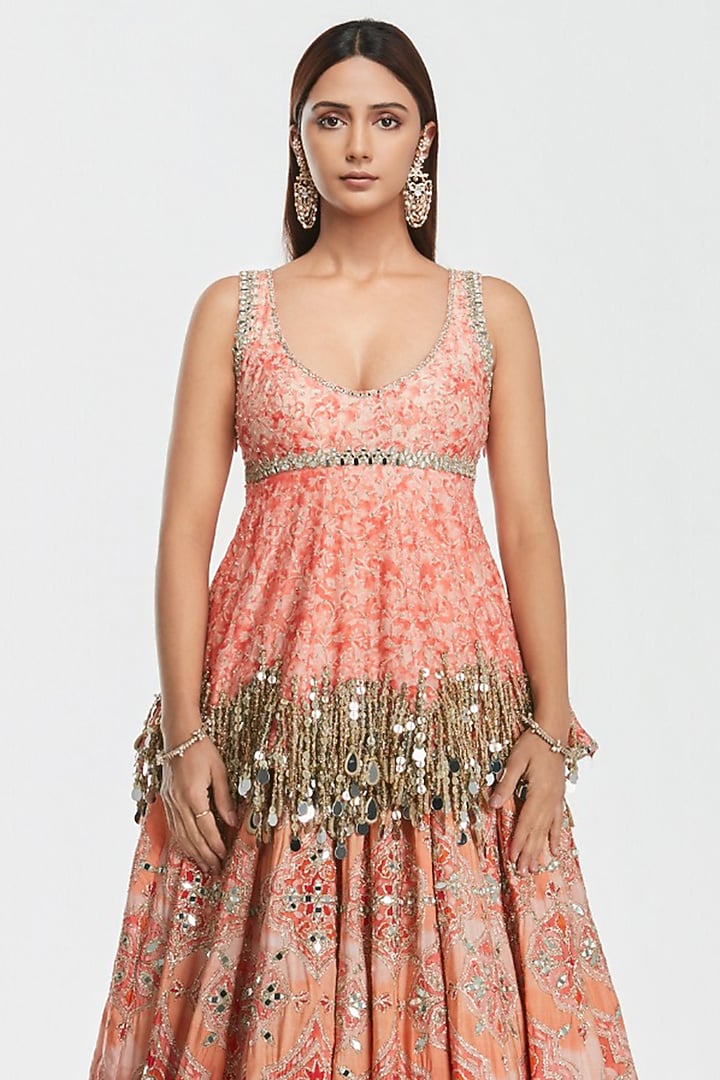 Multi-Colored Silk Mirror Embroidered Bridal Bridal Lehenga Set by Abhinav Mishra at Pernia's Pop Up Shop