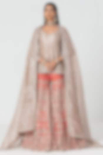 Orange Silk Gota Embroidered Bridal Sharara Set by Abhinav Mishra at Pernia's Pop Up Shop
