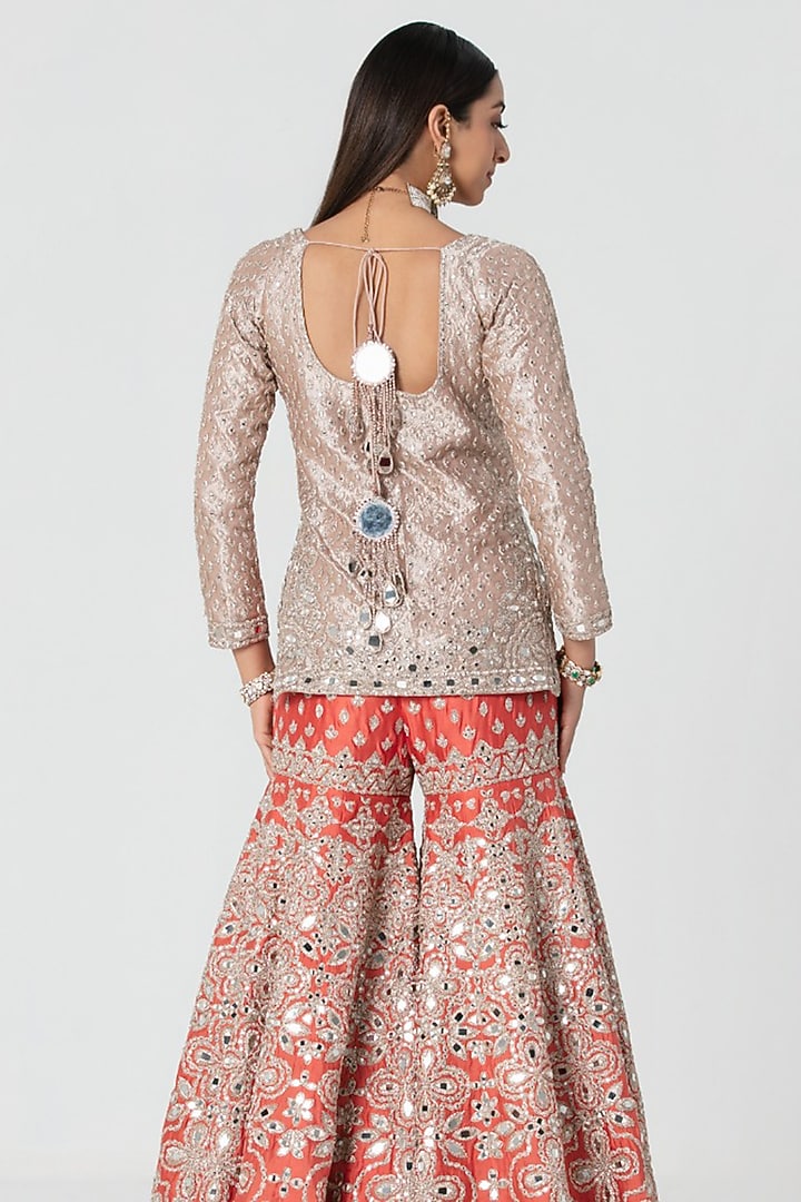 Orange Silk Gota Embroidered Bridal Sharara Set by Abhinav Mishra at Pernia's Pop Up Shop