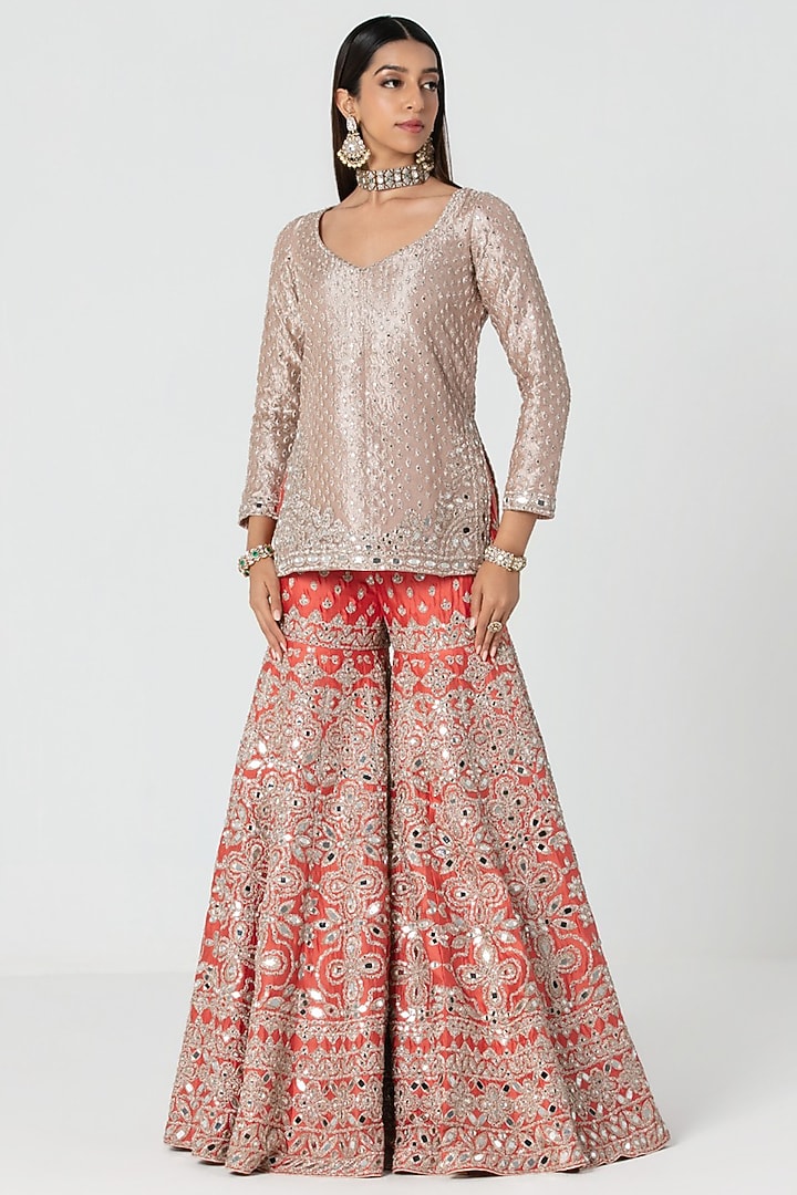 Orange Silk Gota Embroidered Bridal Sharara Set by Abhinav Mishra at Pernia's Pop Up Shop
