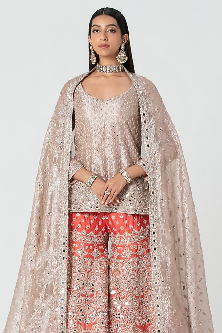 Orange Silk Gota Embroidered Bridal Sharara Set by Abhinav Mishra at Pernia's Pop Up Shop