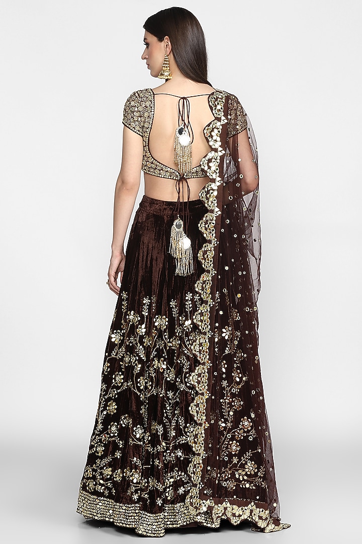 Brown Embroidered Bridal Lehenga Set by Abhinav Mishra at Pernia's Pop Up Shop
