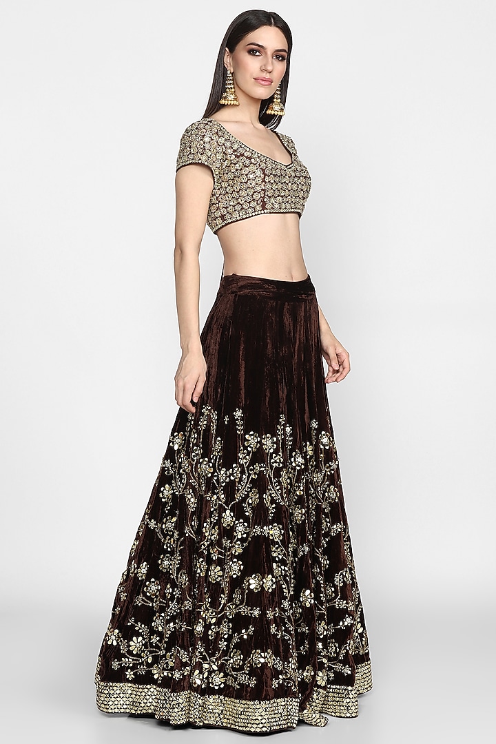 Brown Embroidered Bridal Lehenga Set by Abhinav Mishra at Pernia's Pop Up Shop