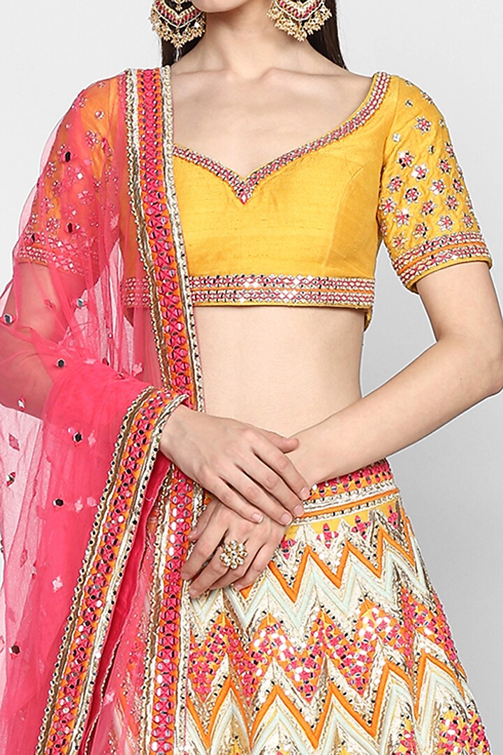 Multi Colored Embroidered Bridal Lehenga Set by Abhinav Mishra at Pernia's Pop Up Shop