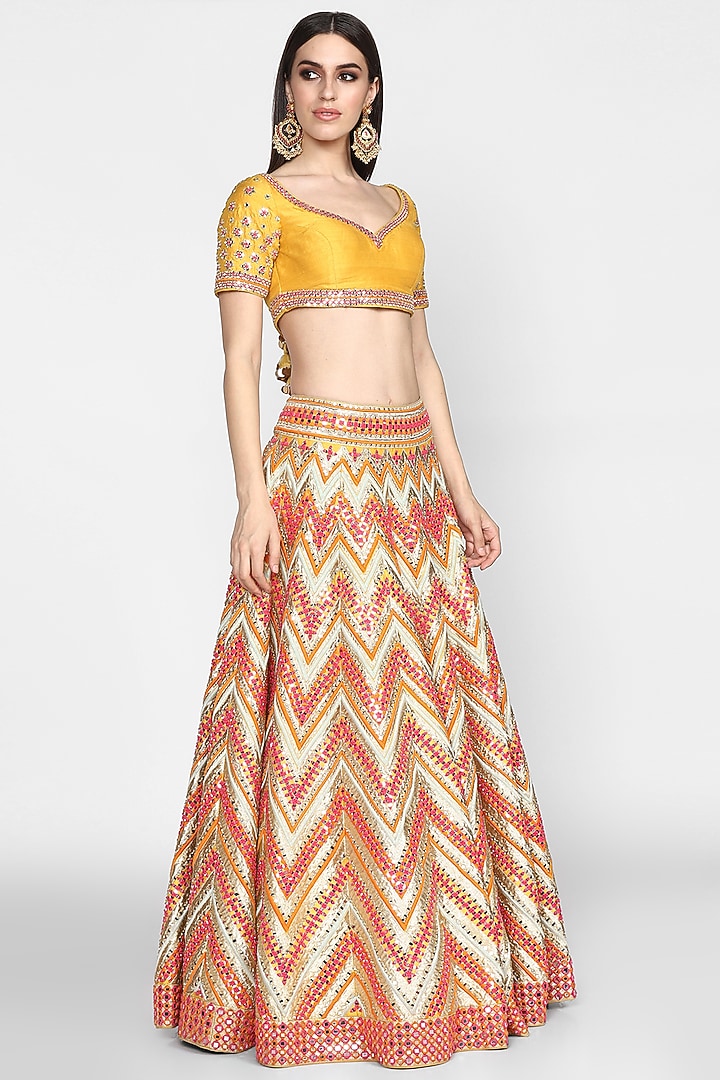 Multi Colored Embroidered Bridal Lehenga Set by Abhinav Mishra at Pernia's Pop Up Shop