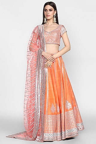 Orange Mirrors Embroidered Lehenga Set by Abhinav Mishra