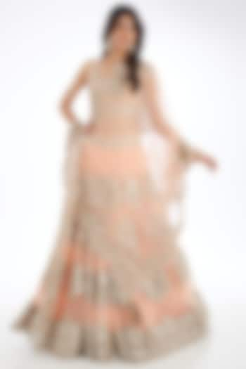 Peach Organza Mirror Embroidered Bridal Lehenga Set by Abhinav Mishra at Pernia's Pop Up Shop