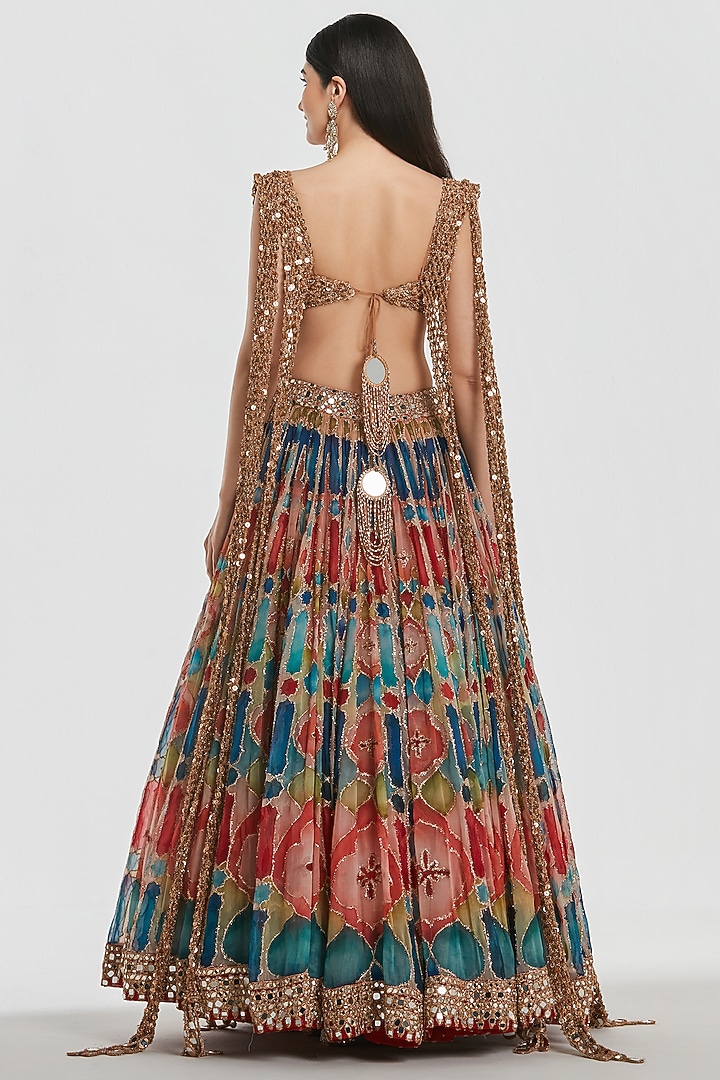 Multi-Colored Organza Mirror Work Bridal Lehenga Set by Abhinav Mishra at Pernia's Pop Up Shop