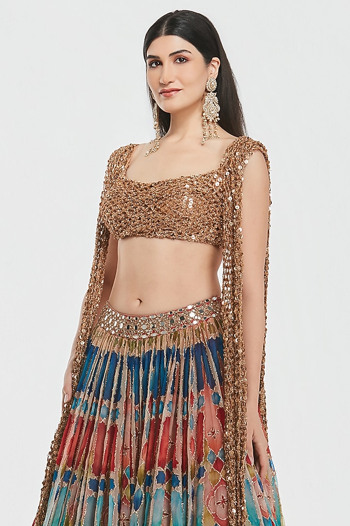 Multi-Colored Organza Mirror Work Bridal Lehenga Set by Abhinav Mishra at Pernia's Pop Up Shop